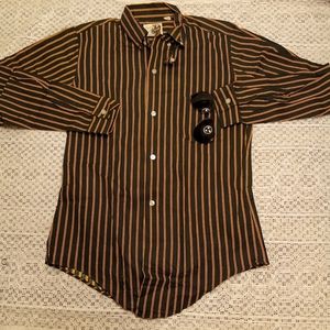Deadstock 1960s mens S classic gent by block long tail striped western workshirt